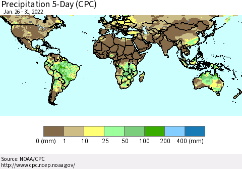 World Precipitation 5-Day (CPC) Thematic Map For 1/26/2022 - 1/31/2022