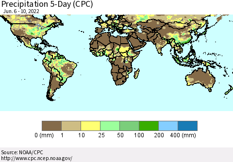 World Precipitation 5-Day (CPC) Thematic Map For 6/6/2022 - 6/10/2022