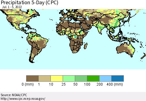 World Precipitation 5-Day (CPC) Thematic Map For 7/1/2022 - 7/5/2022