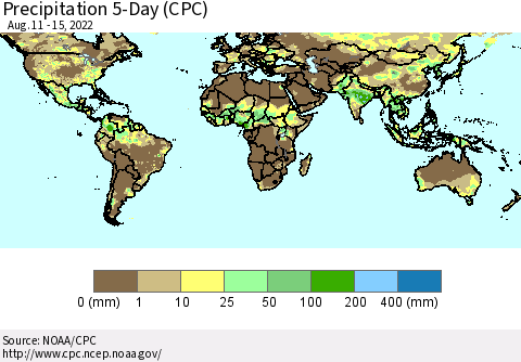 World Precipitation 5-Day (CPC) Thematic Map For 8/11/2022 - 8/15/2022