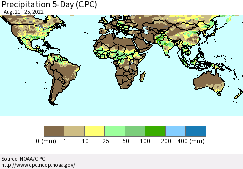 World Precipitation 5-Day (CPC) Thematic Map For 8/21/2022 - 8/25/2022