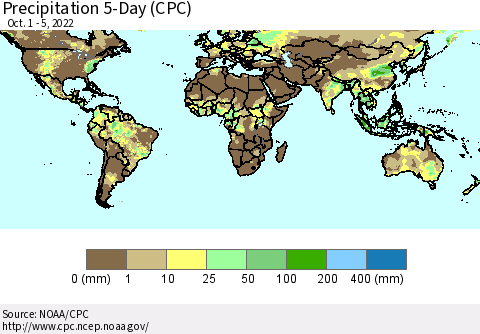 World Precipitation 5-Day (CPC) Thematic Map For 10/1/2022 - 10/5/2022