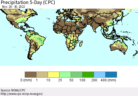 World Precipitation 5-Day (CPC) Thematic Map For 11/26/2022 - 11/30/2022