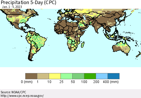 World Precipitation 5-Day (CPC) Thematic Map For 1/1/2023 - 1/5/2023