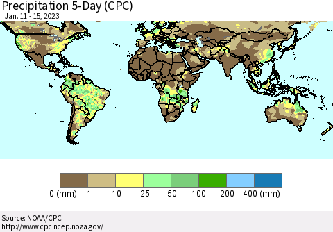 World Precipitation 5-Day (CPC) Thematic Map For 1/11/2023 - 1/15/2023