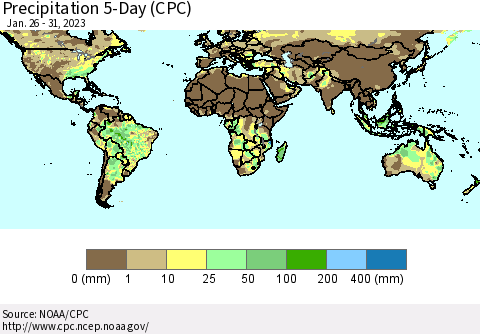 World Precipitation 5-Day (CPC) Thematic Map For 1/26/2023 - 1/31/2023