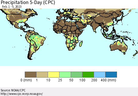World Precipitation 5-Day (CPC) Thematic Map For 2/1/2023 - 2/5/2023