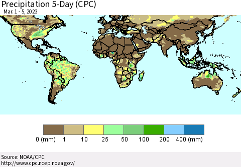 World Precipitation 5-Day (CPC) Thematic Map For 3/1/2023 - 3/5/2023