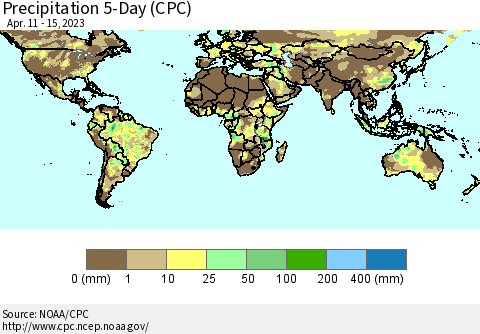 World Precipitation 5-Day (CPC) Thematic Map For 4/11/2023 - 4/15/2023