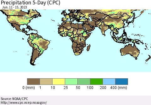 World Precipitation 5-Day (CPC) Thematic Map For 6/11/2023 - 6/15/2023