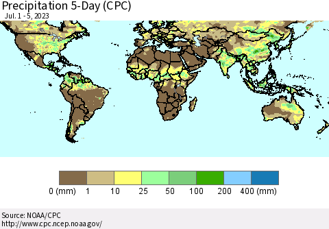 World Precipitation 5-Day (CPC) Thematic Map For 7/1/2023 - 7/5/2023