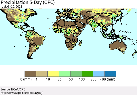 World Precipitation 5-Day (CPC) Thematic Map For 7/6/2023 - 7/10/2023