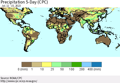 World Precipitation 5-Day (CPC) Thematic Map For 7/11/2023 - 7/15/2023