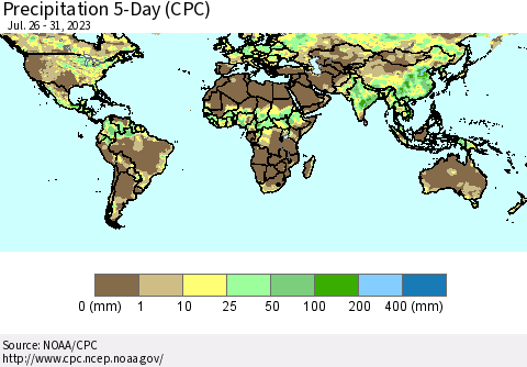 World Precipitation 5-Day (CPC) Thematic Map For 7/26/2023 - 7/31/2023