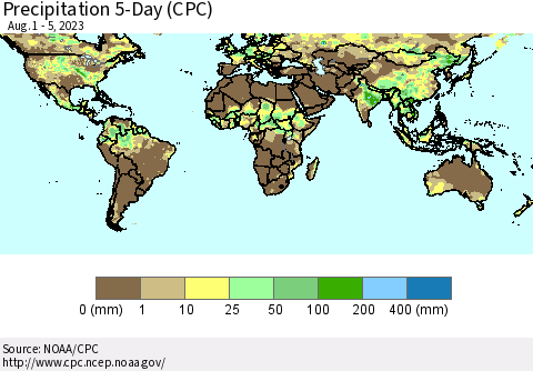 World Precipitation 5-Day (CPC) Thematic Map For 8/1/2023 - 8/5/2023