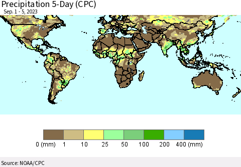 World Precipitation 5-Day (CPC) Thematic Map For 9/1/2023 - 9/5/2023