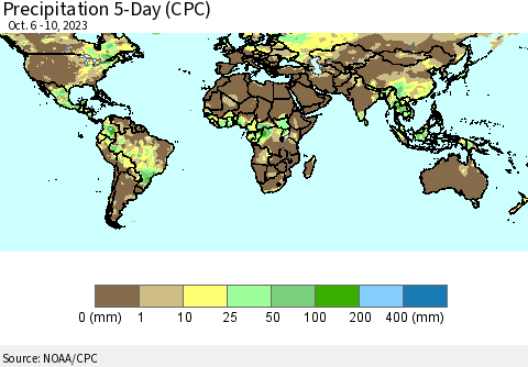 World Precipitation 5-Day (CPC) Thematic Map For 10/6/2023 - 10/10/2023