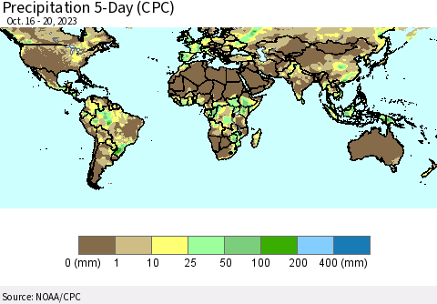 World Precipitation 5-Day (CPC) Thematic Map For 10/16/2023 - 10/20/2023