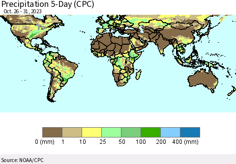 World Precipitation 5-Day (CPC) Thematic Map For 10/26/2023 - 10/31/2023