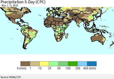 World Precipitation 5-Day (CPC) Thematic Map For 11/1/2023 - 11/5/2023