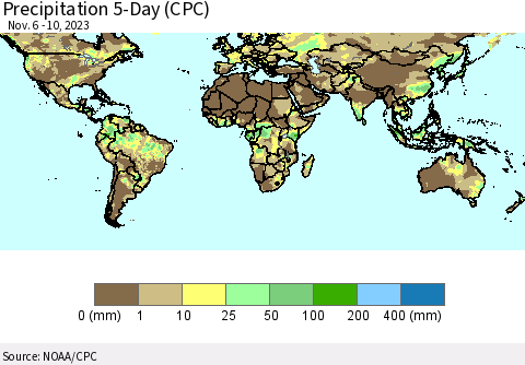 World Precipitation 5-Day (CPC) Thematic Map For 11/6/2023 - 11/10/2023