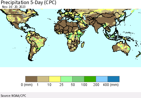 World Precipitation 5-Day (CPC) Thematic Map For 11/16/2023 - 11/20/2023