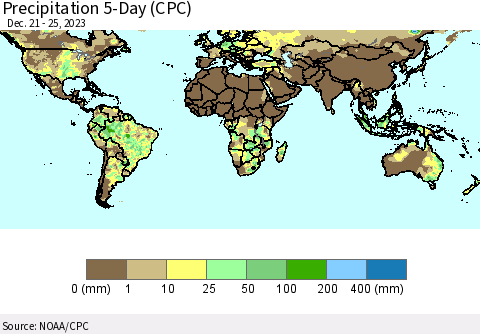 World Precipitation 5-Day (CPC) Thematic Map For 12/21/2023 - 12/25/2023