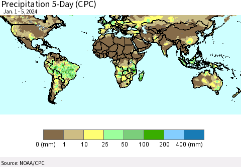 World Precipitation 5-Day (CPC) Thematic Map For 1/1/2024 - 1/5/2024