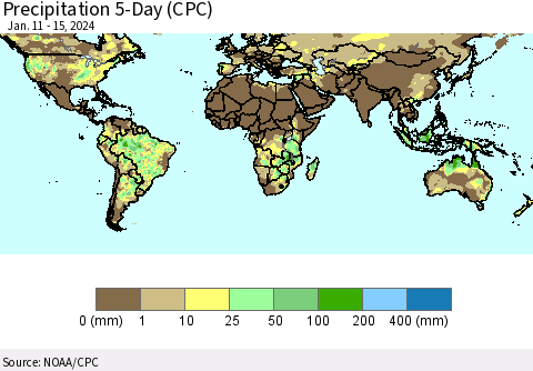 World Precipitation 5-Day (CPC) Thematic Map For 1/11/2024 - 1/15/2024