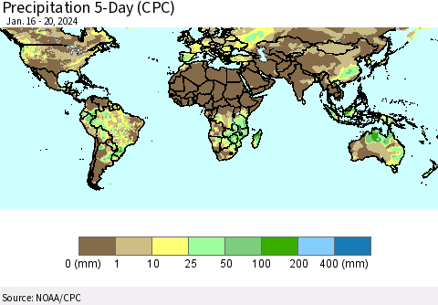 World Precipitation 5-Day (CPC) Thematic Map For 1/16/2024 - 1/20/2024
