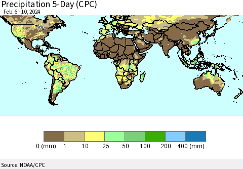 World Precipitation 5-Day (CPC) Thematic Map For 2/6/2024 - 2/10/2024