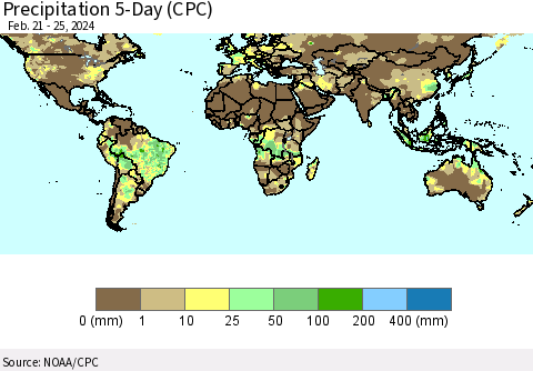 World Precipitation 5-Day (CPC) Thematic Map For 2/21/2024 - 2/25/2024