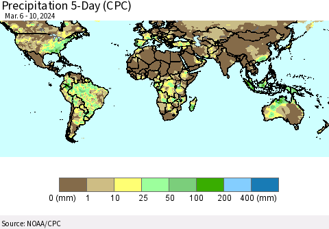 World Precipitation 5-Day (CPC) Thematic Map For 3/6/2024 - 3/10/2024