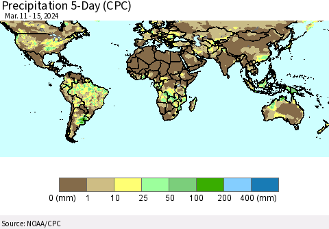 World Precipitation 5-Day (CPC) Thematic Map For 3/11/2024 - 3/15/2024