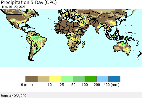 World Precipitation 5-Day (CPC) Thematic Map For 3/16/2024 - 3/20/2024