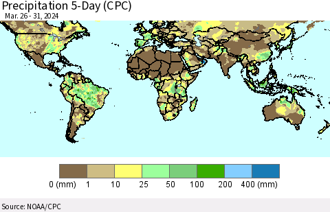 World Precipitation 5-Day (CPC) Thematic Map For 3/26/2024 - 3/31/2024