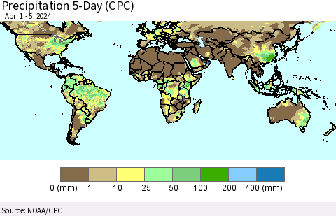 World Precipitation 5-Day (CPC) Thematic Map For 4/1/2024 - 4/5/2024