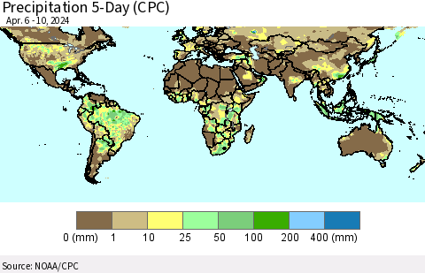 World Precipitation 5-Day (CPC) Thematic Map For 4/6/2024 - 4/10/2024
