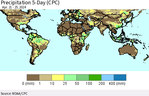 World Precipitation 5-Day (CPC) Thematic Map For 4/21/2024 - 4/25/2024