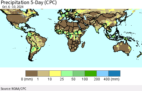 World Precipitation 5-Day (CPC) Thematic Map For 10/6/2024 - 10/10/2024