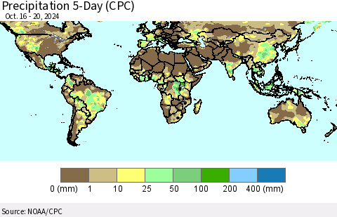 World Precipitation 5-Day (CPC) Thematic Map For 10/16/2024 - 10/20/2024