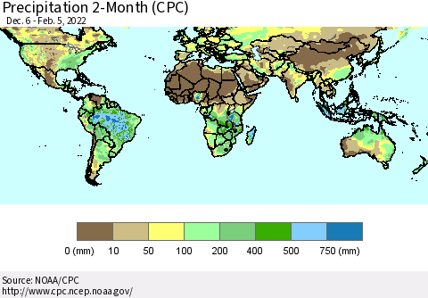 World Precipitation 2-Month (CPC) Thematic Map For 12/6/2021 - 2/5/2022