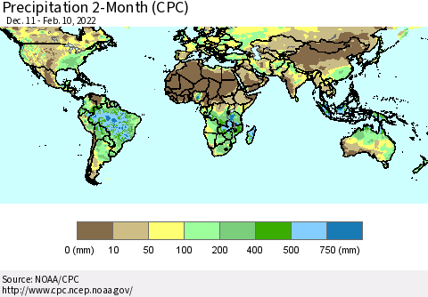 World Precipitation 2-Month (CPC) Thematic Map For 12/11/2021 - 2/10/2022