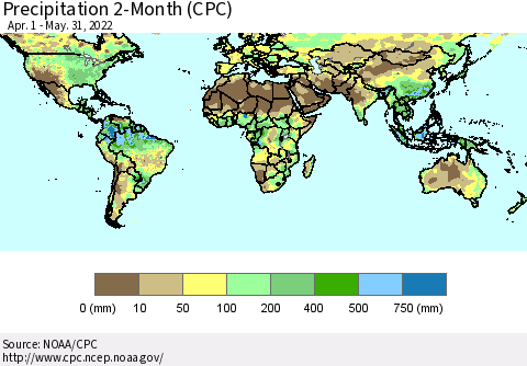 World Precipitation 2-Month (CPC) Thematic Map For 4/1/2022 - 5/31/2022