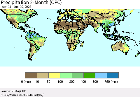 World Precipitation 2-Month (CPC) Thematic Map For 4/11/2022 - 6/10/2022