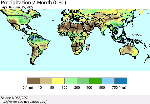 World Precipitation 2-Month (CPC) Thematic Map For 4/16/2022 - 6/15/2022