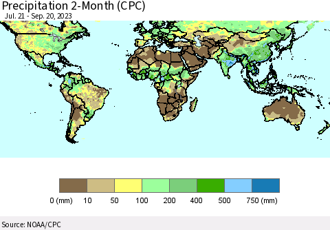 World Precipitation 2-Month (CPC) Thematic Map For 7/21/2023 - 9/20/2023