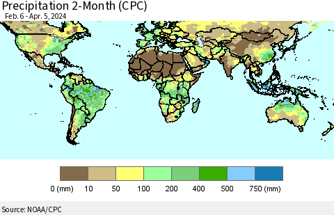 World Precipitation 2-Month (CPC) Thematic Map For 2/6/2024 - 4/5/2024