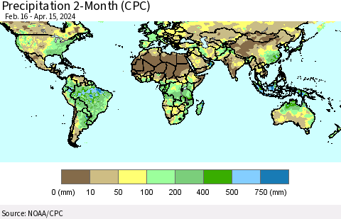 World Precipitation 2-Month (CPC) Thematic Map For 2/16/2024 - 4/15/2024