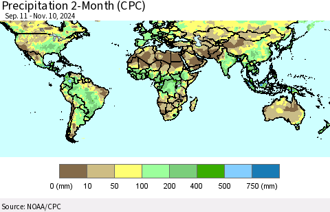 World Precipitation 2-Month (CPC) Thematic Map For 9/11/2024 - 11/10/2024